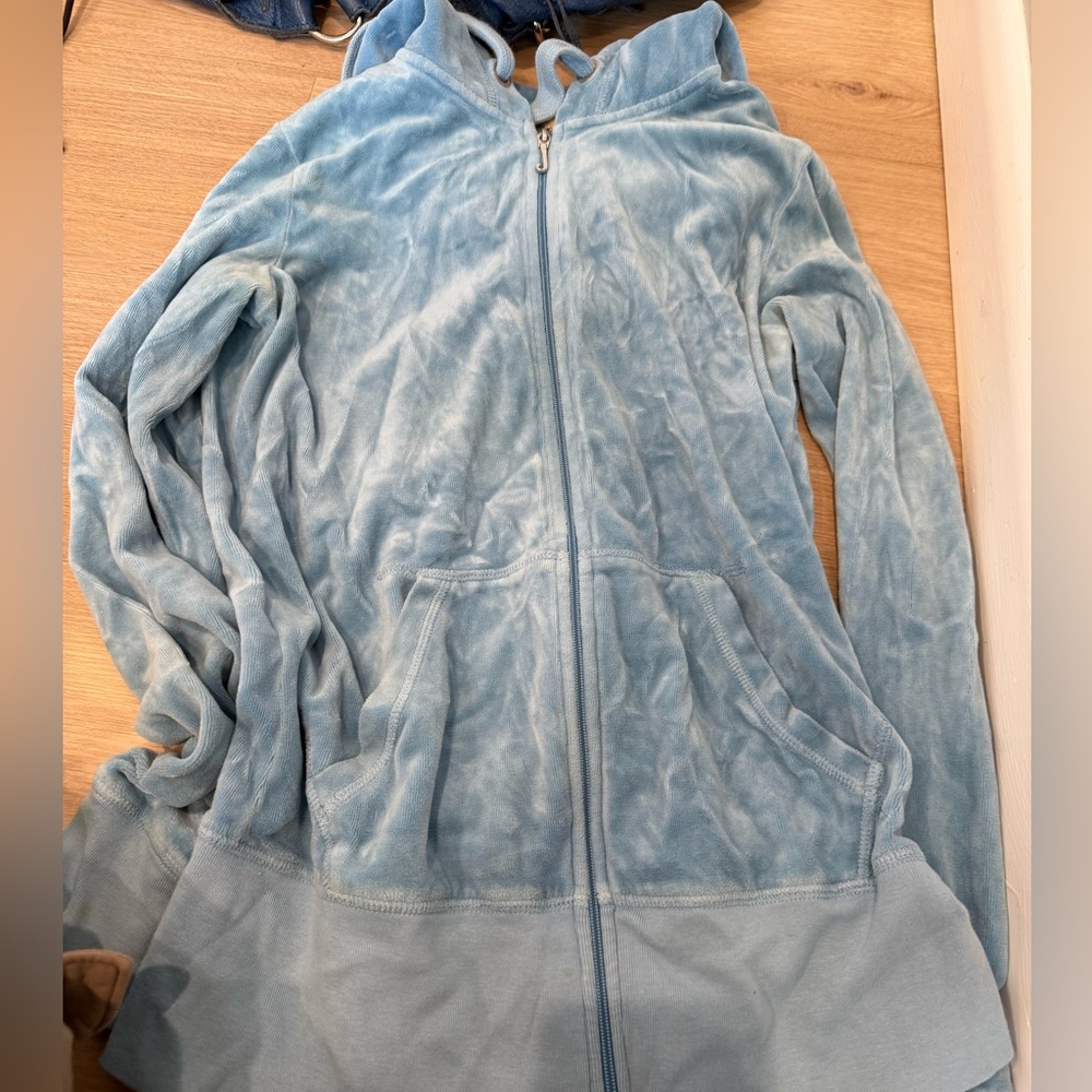 Light Blue Zip-Up Hoodie velour Juicy